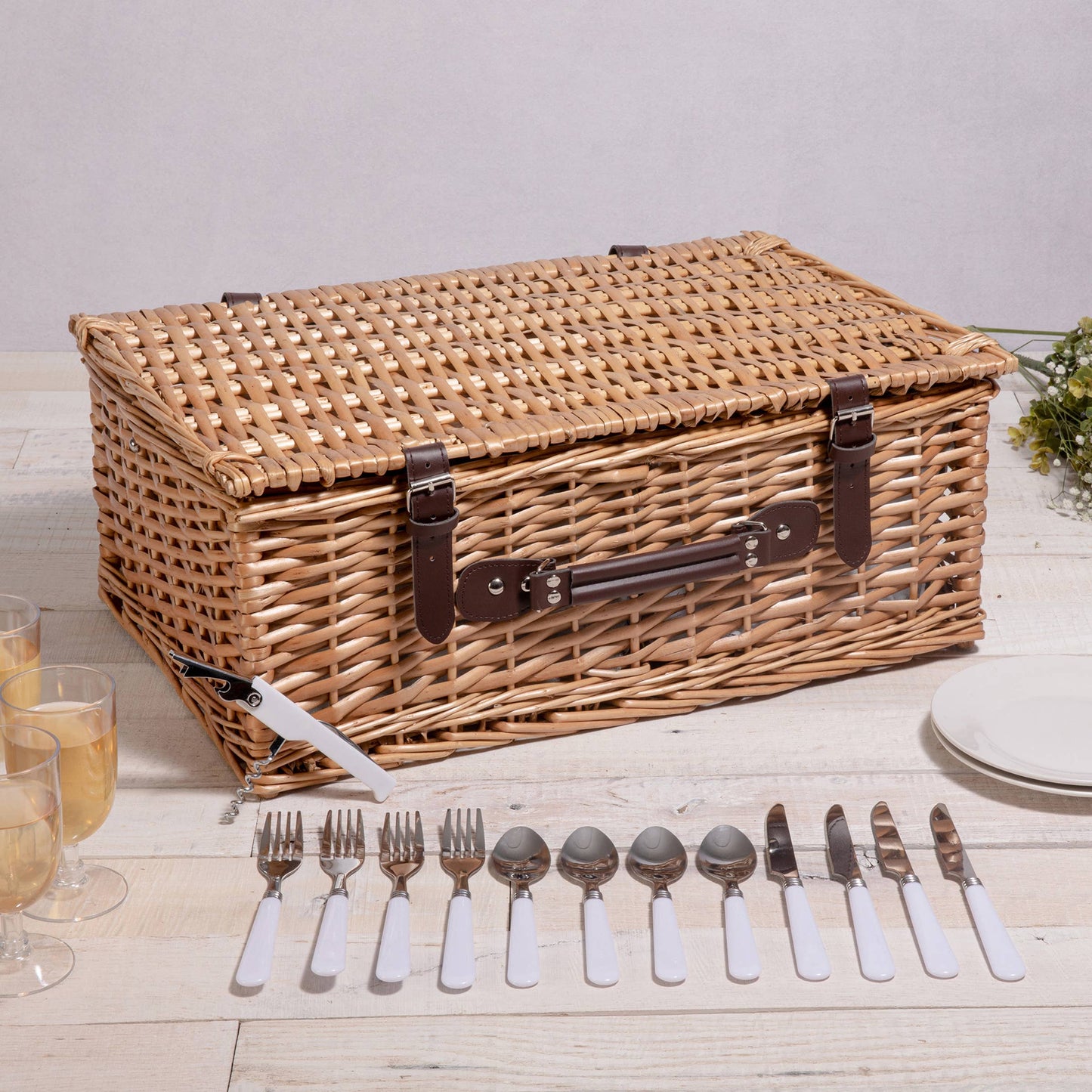 Belmont Picnic Basket, (Navy Blue & White Stripe)